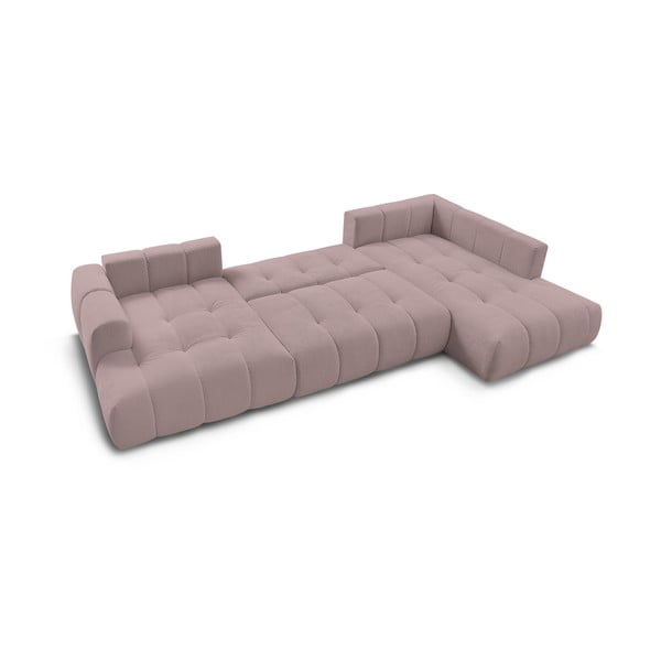 Rózsaszín kinyitható-tárolóhelyes sarokkanapé (jobb oldali-U alakú) Fuji – Bobochic Paris-image-3