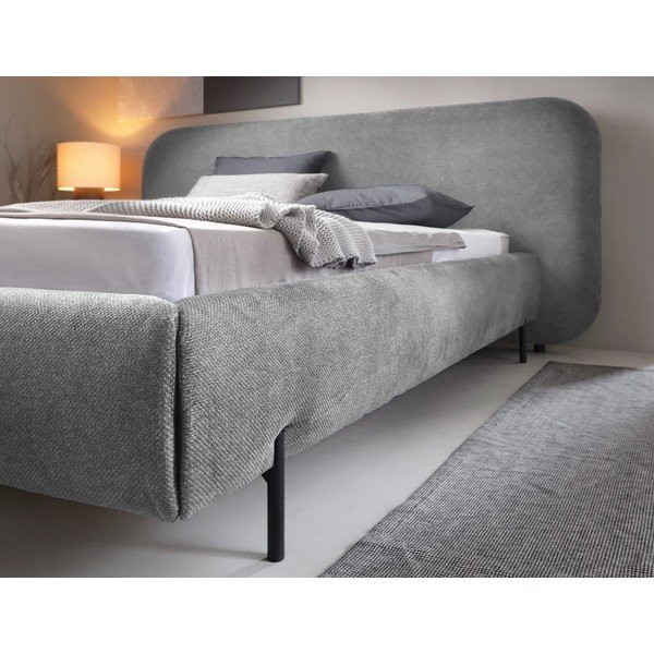 Szürke kárpitozott ágyneműtartós franciaágy ágyráccsal 160x200 cm Pointt – ELTAP-image-4