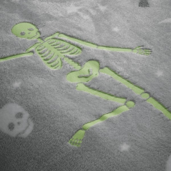 Szürke kétszemélyes mikroplüss gyerek ágyneműhuzat világító hatással 200x200 cm Halloween Skeleton – Catherine Lansfield-image-4
