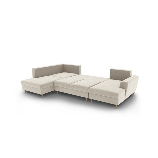 Bézs bársony kinyitható tárolóhelyes sarokkanapé (bal oldali-U alakú) Kyoto – Cosmopolitan Design-image-3