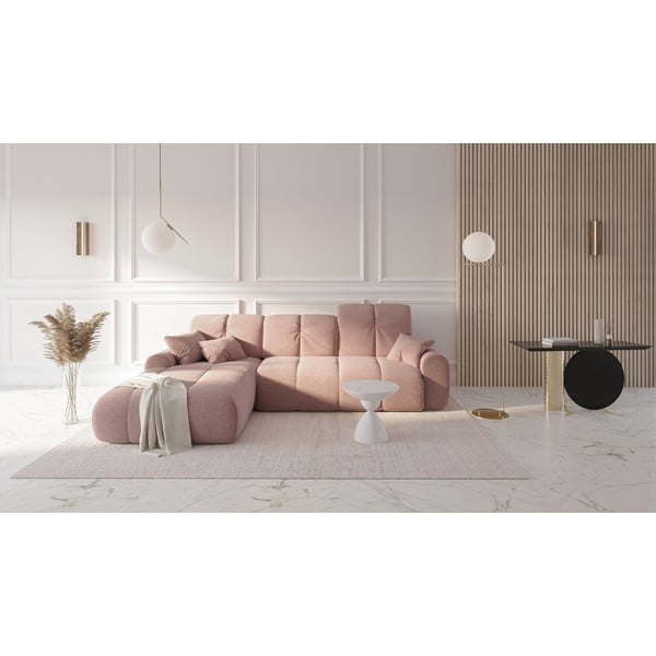 Tous rózsaszín kinyitható sarokkanapé, bal oldali - Devichy-image-1