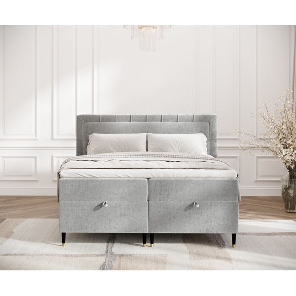 Világosszürke ágyneműtartós boxspring ágy 200x200 cm Voyage – Maison de Rêve-image-4