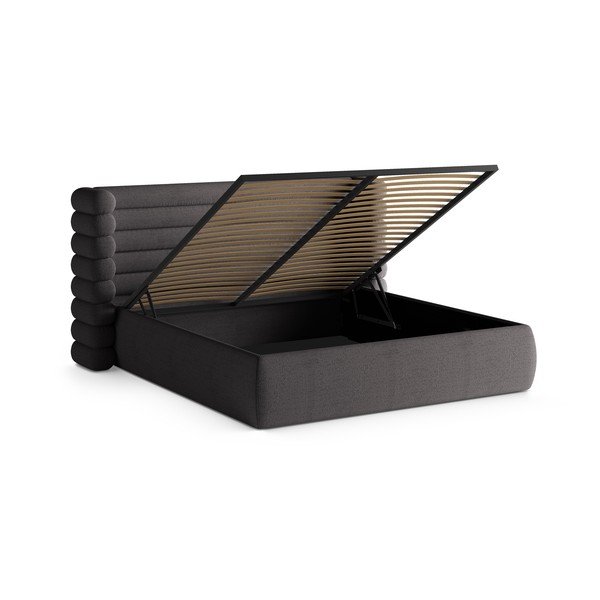 Sötétszürke kárpitozott ágyneműtartós franciaágy ágyráccsal 200x200 cm Mount – Micadoni -image-2