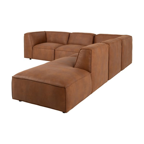 Konyakbarna bőrutánzat sarokkanapé (jobb oldali) Fairfield Kentucky – Bonami Selection-image-4