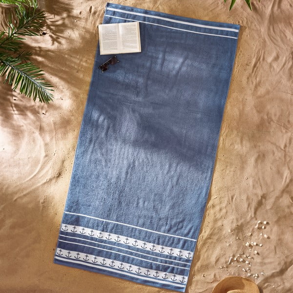 Kék pamut strandtörölköző 90x180 cm Anchors – Catherine Lansfield-image-1