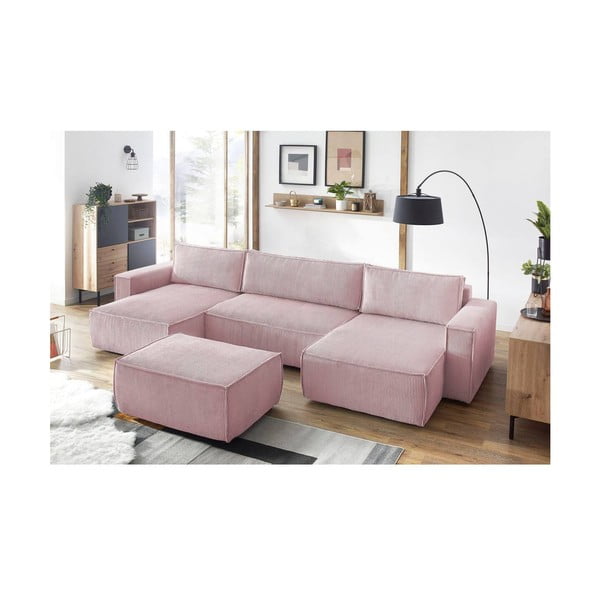 Világos rózsaszín kordbársony puff Nihad – Bobochic Paris-image-1