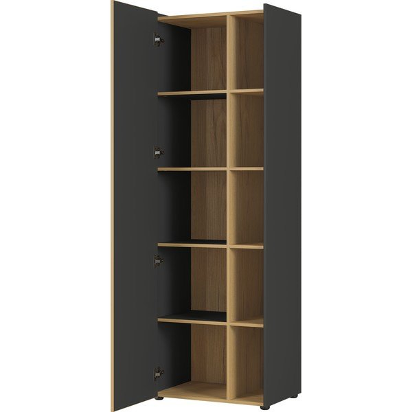 Sötétszürke könyvespolc tölgyfa dekorral 62x188 cm Austin - Germania-image-1