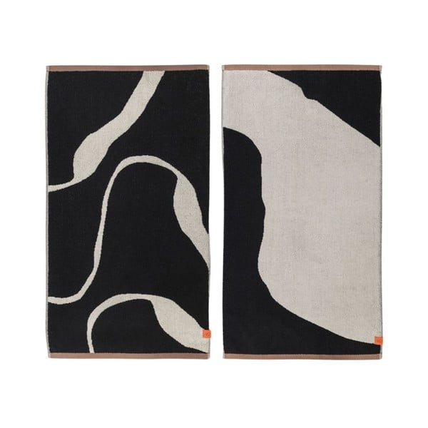 Fekete-fehér bio pamut törölköző szett 2 db-os 50x90 cm Nova Arte – Mette Ditmer Denmark