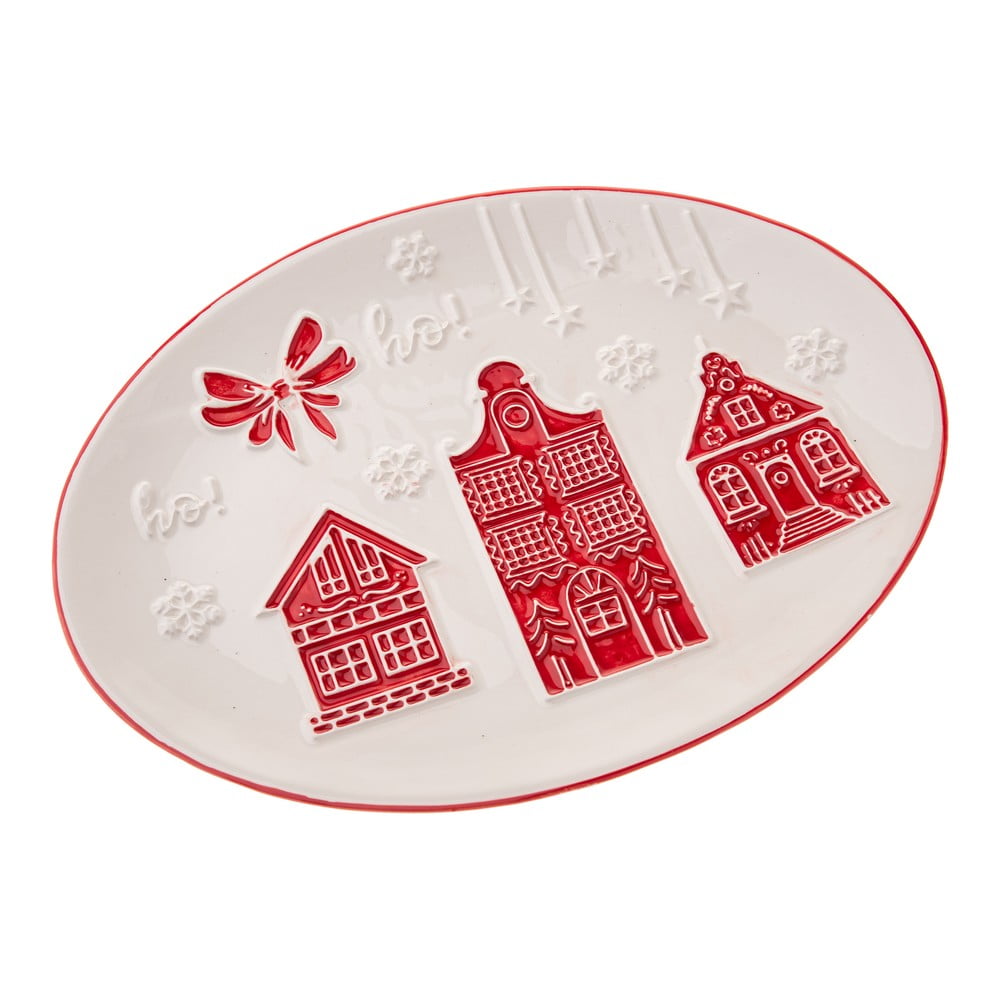 Fehér szervírozó kerámia tányér karácsonyi mintával Christmas cottage Dakls