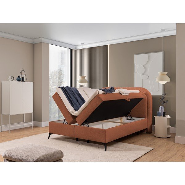 Narancssárga ágyneműtartós boxspring ágy 160x200 cm Ornes – Ropez-image-2