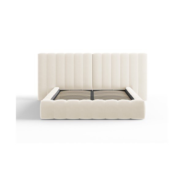 Bézs kárpitozott franciaágy tárolóhellyel, ágyráccsal 160x200 cm Gina – Milo Casa-image-1