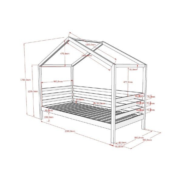 Fehér házikó alakú borovi fenyő gyerekágy ágyráccsal 90x200 cm Dallas – Vipack-image-2