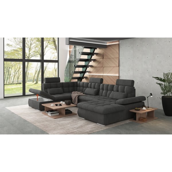 Antracitszürke kinyitható tárolóhelyes sarokkanapé (bal oldali-U alakú) Merkur – Ropez-image-4