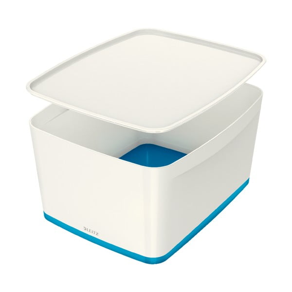 Fehér-kék fedeles műanyag tárolódoboz 32x38.5x20 cm MyBox – Leitz