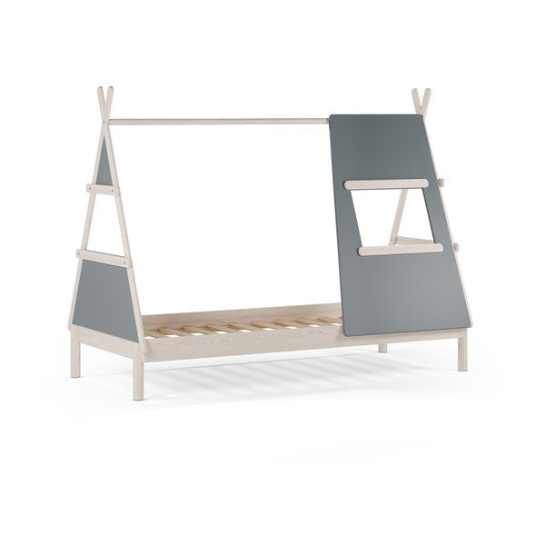 Szürkészöld borovi fenyő házikó alakú gyerekágy ágyráccsal 90x200 cm Enola – Marckeric