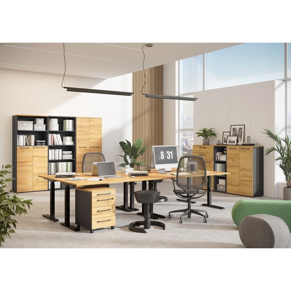 Íróasztal elektromosan állítható magassággal, tölgyfa dekoros asztallappal 80x160 cm Agenda – Germania-image-2