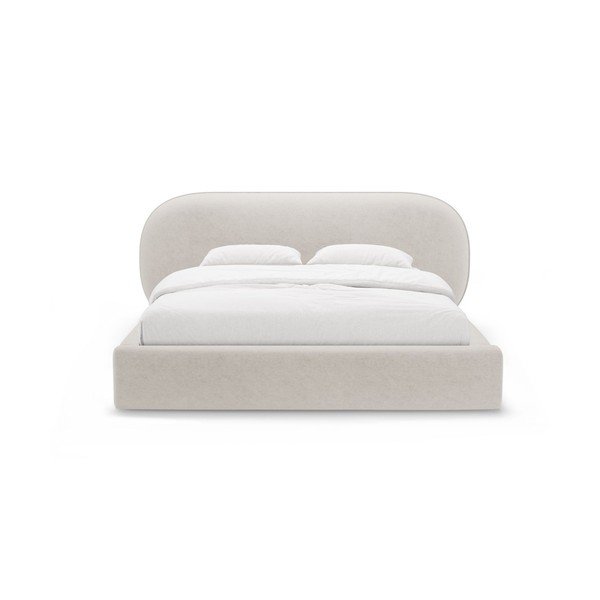 Krémszínű kárpitozott ágyneműtartós franciaágy ágyráccsal 200x200 cm Ovalo – Micadoni -image-4