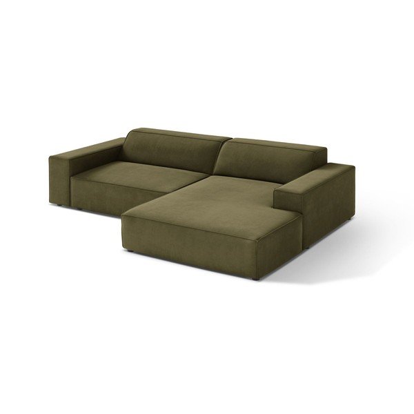 Khaki bársony moduláris sarokkanapé (jobb oldali-heverő résszel) Jodie – Micadoni 