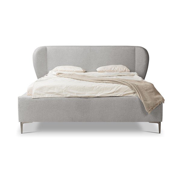 Világosszürke kárpitozott franciaágy ágyráccsal 140x200 cm Makana – Makamii-image-3