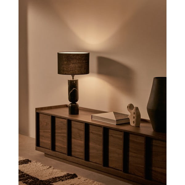 Fekete márvány asztali lámpa textil búrával (magasság 57 cm) Vex – Kave Home-image-1