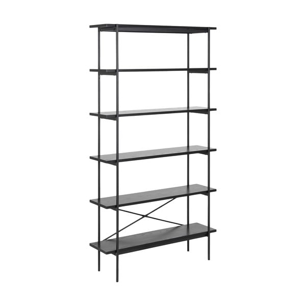 Fekete polcos állvány kőrisfa dekorral 94x172 cm Angus – Actona-image-2