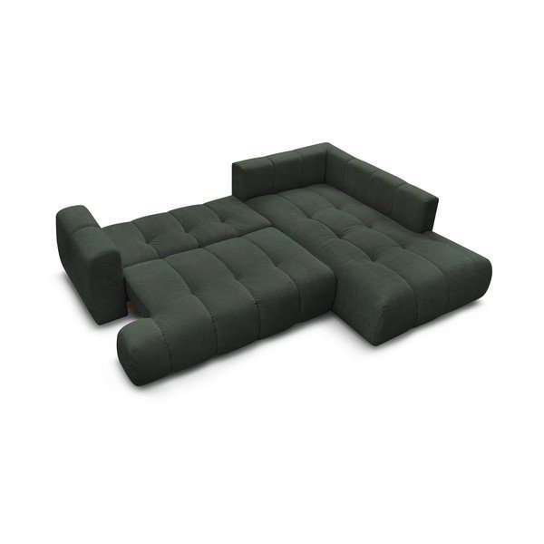 Zöld kinyitható-tárolóhelyes sarokkanapé (jobb oldali-L alakú) Fuji – Bobochic Paris-image-4