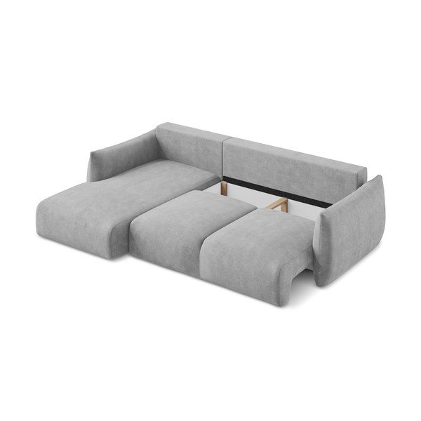 Világosszürke zsenília kinyitható sarokkanapé (bal oldali-heverő résszel) Leila – Makamii-image-4