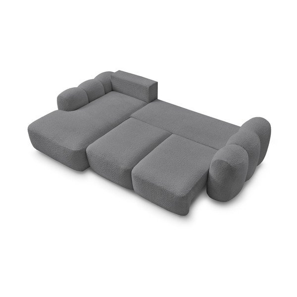 Szürke buklé kinyitható-tárolóhelyes sarokkanapé (bal oldali-heverő résszel) Montaigne – Bobochic Paris-image-3