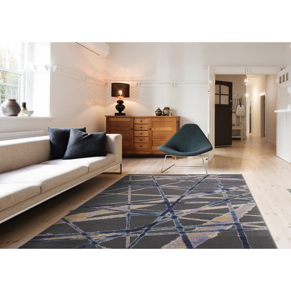 Sötétkék gyapjú szőnyeg 133x180 cm Sticks – Agnella-image-1