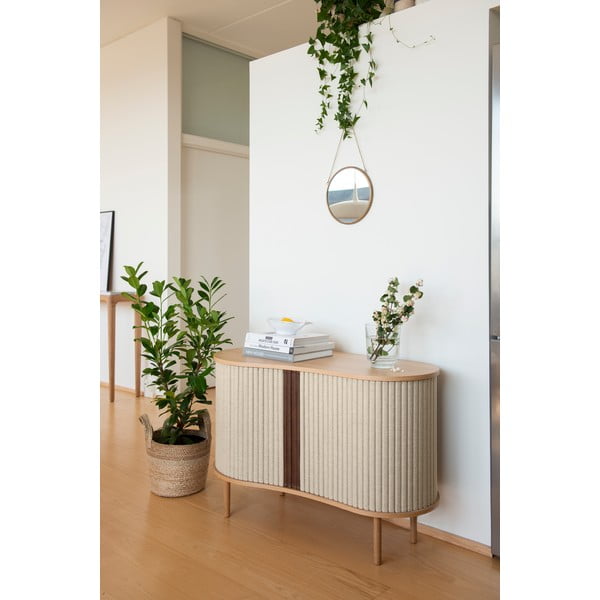 Bézs-natúr színű alacsony komód tölgyfa dekorral, tolóajtóval 100x67 cm Audacious – UMAGE-image-1