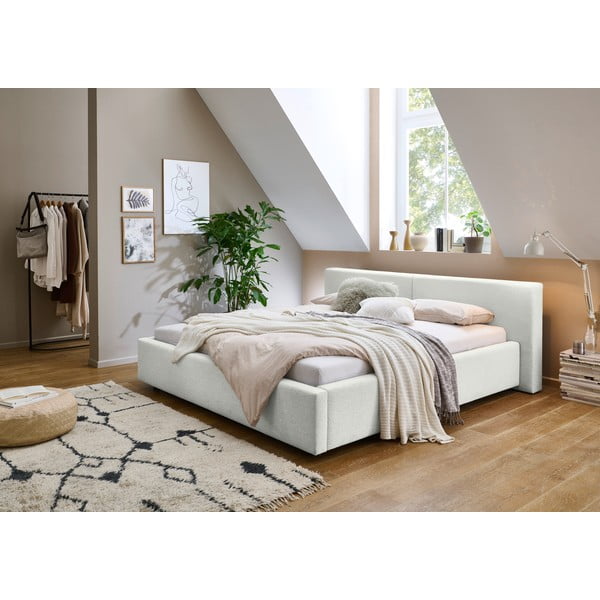 Fehér kárpitozott franciaágy ágyrács nélkül 160x200 cm Cube – Meise Möbel-image-1