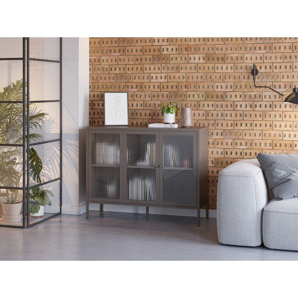 Szürke fém tálalószekrény 121x90x40 cm Layna – Marckeric-image-1