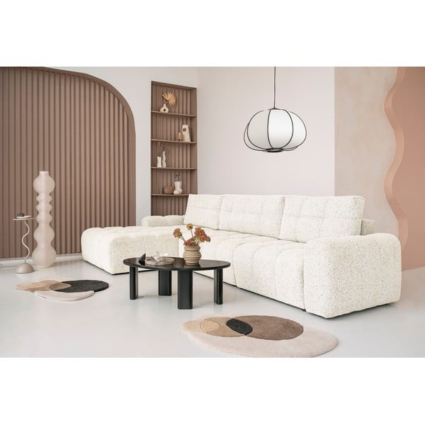 Krémszínű kinyitható tárolóhelyes moduláris sarokkanapé (bal oldali) Lulu – Miuform-image-1