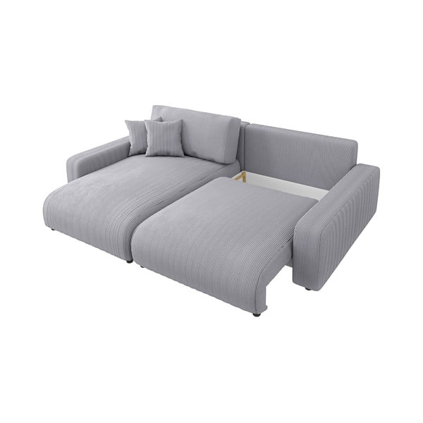 Világosszürke kordbársony kinyitható sarokkanapé (variálható) Sara – Ropez-image-3