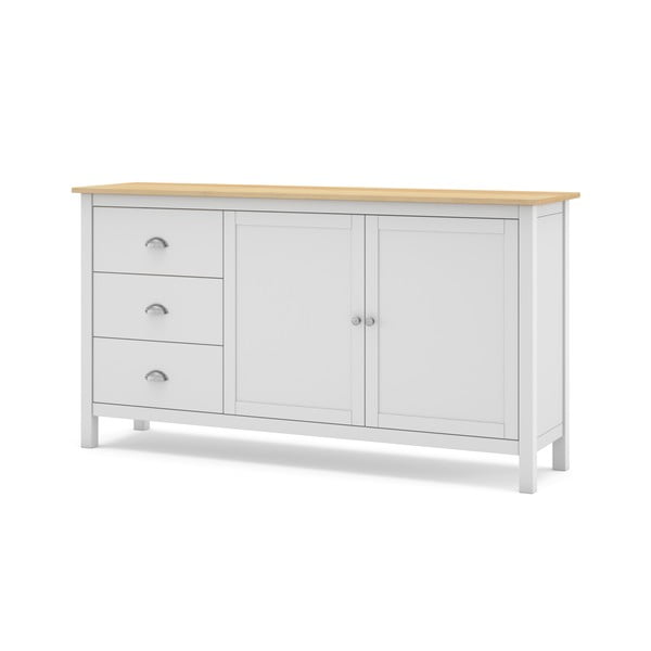 Fehér-natúr színű borovi fenyő alacsony komód 150x80,5 cm Misti – Marckeric-image-2