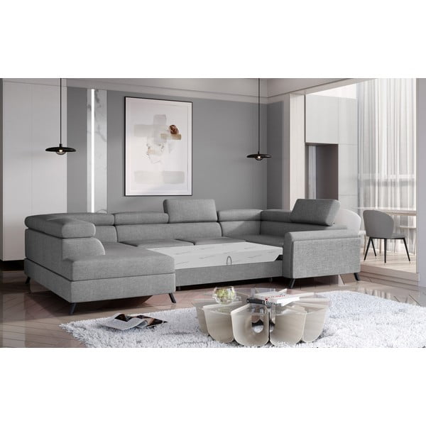 Világosszürke kinyitható-tárolóhelyes sarokkanapé (bal oldali-U alakú) Escada – ELTAP-image-2