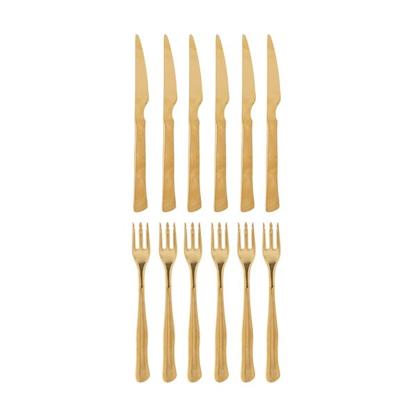 Aranyszínű rozsdamentes acél evőeszköz készlet 12 db-os Ollin – Bloomingville