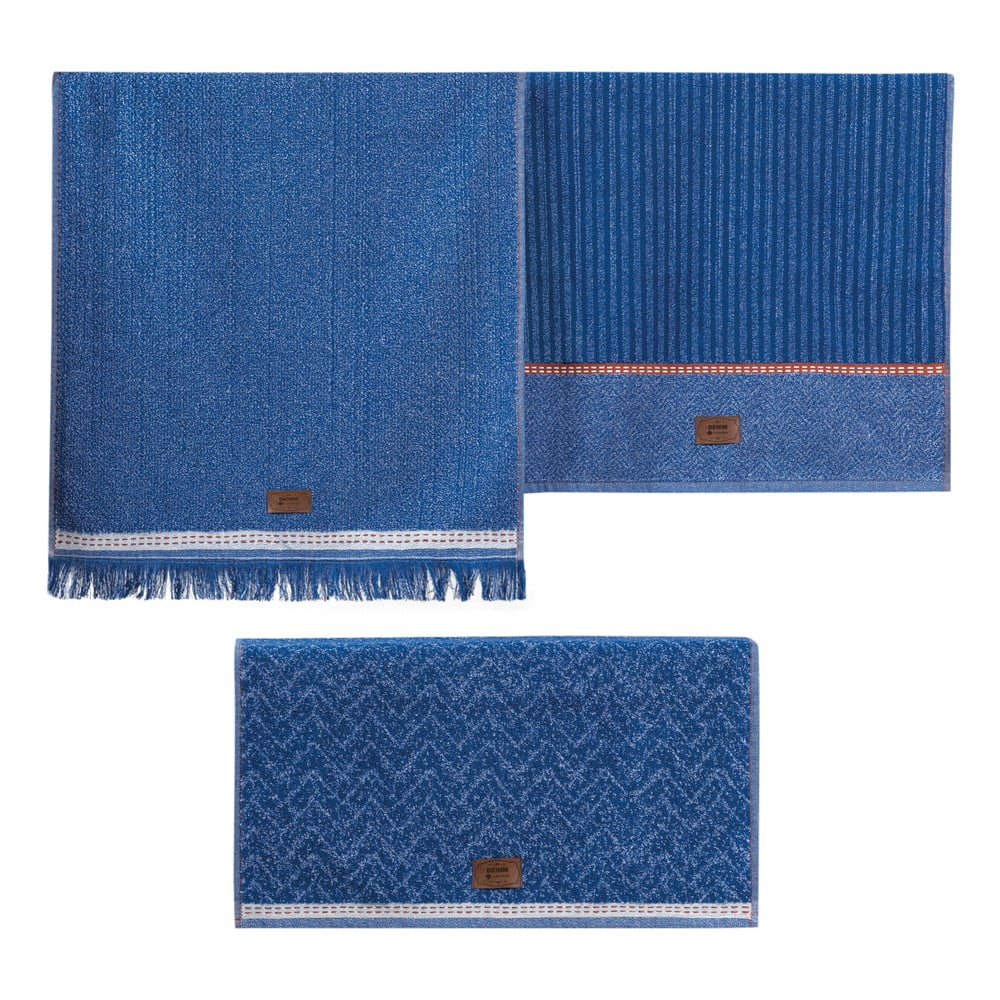 Kék törölköző szett 3 db-os 50x90 cm Denim Foutastic