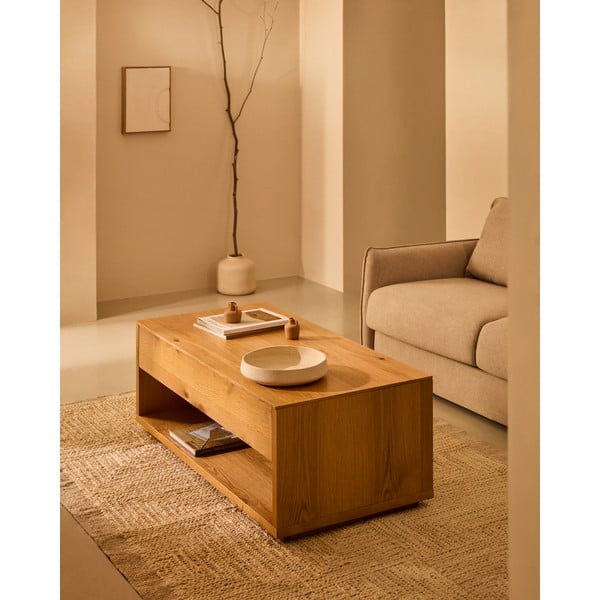 Natúr színű dohányzóasztal tölgyfa dekorral 60x120 cm Alguema – Kave Home-image-1