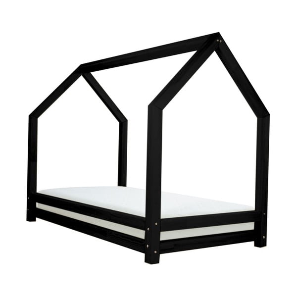 Funny fekete egyszemélyes ágy, borovi fenyőből, 90 x 160 cm - Benlemi