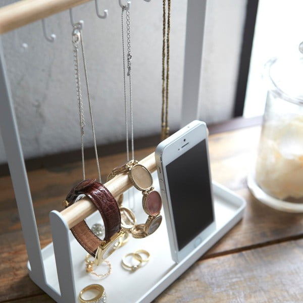 Tosca fehér multifunkciós állvány bükkfa részletekkel - YAMAZAKI-image-2