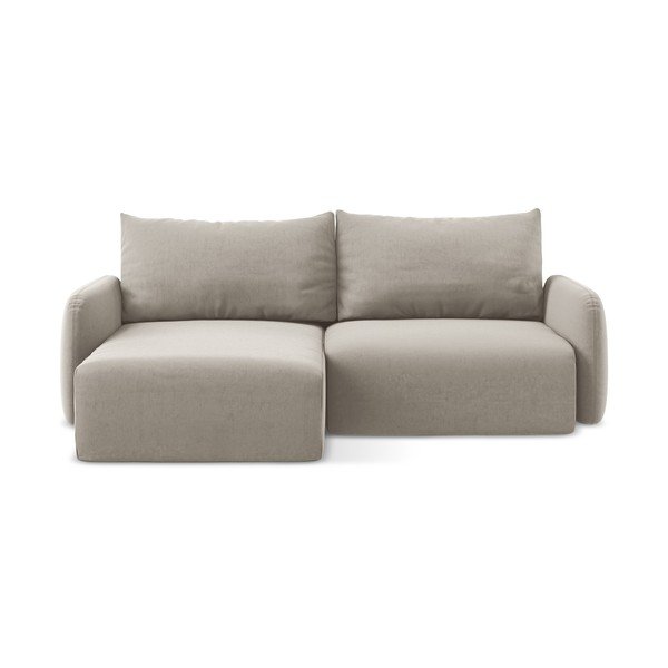 Szürkésbarna bársony kinyitható-tárolóhelyes sarokkanapé (bal oldali-heverő résszel) Kalena – Makamii