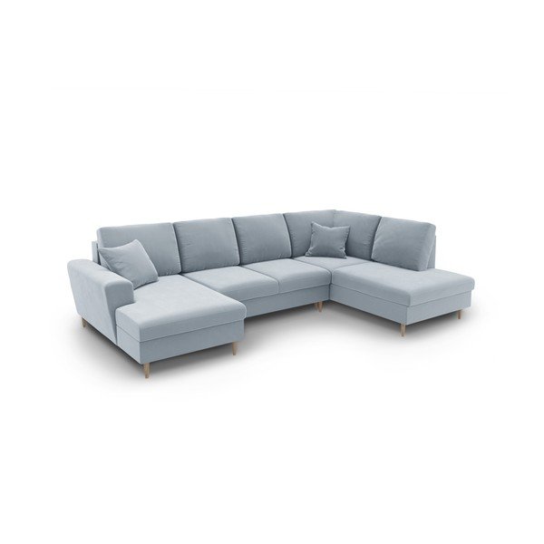 Világoskék bársony kinyitható tárolóhelyes sarokkanapé (jobb oldali-U alakú) Kyoto – Cosmopolitan Design-image-1