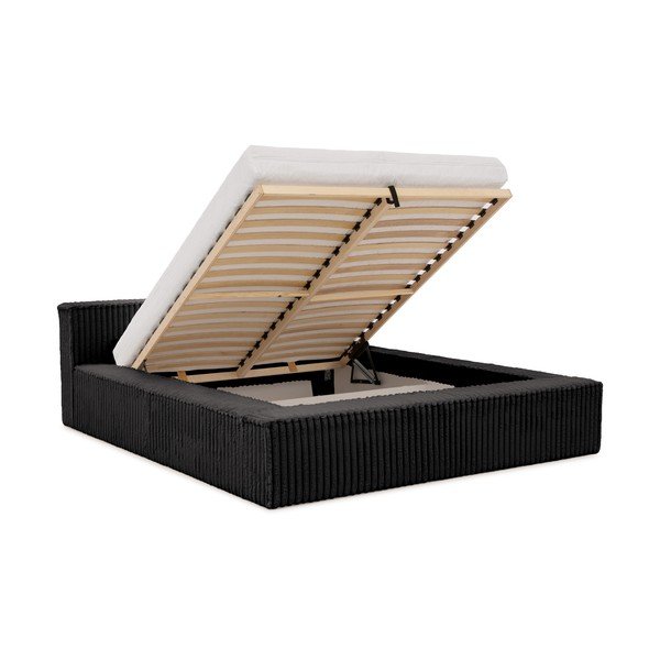 Fekete kárpitozott ágyneműtartós franciaágy ágyráccsal 140x200 cm Cloe – Ropez-image-2