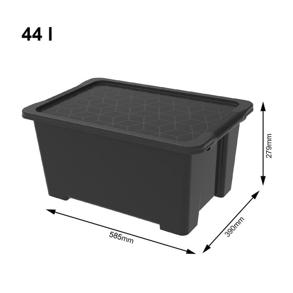 Fényes fekete műanyag tárolódoboz fedéllel Evo Easy - Rotho-image-1