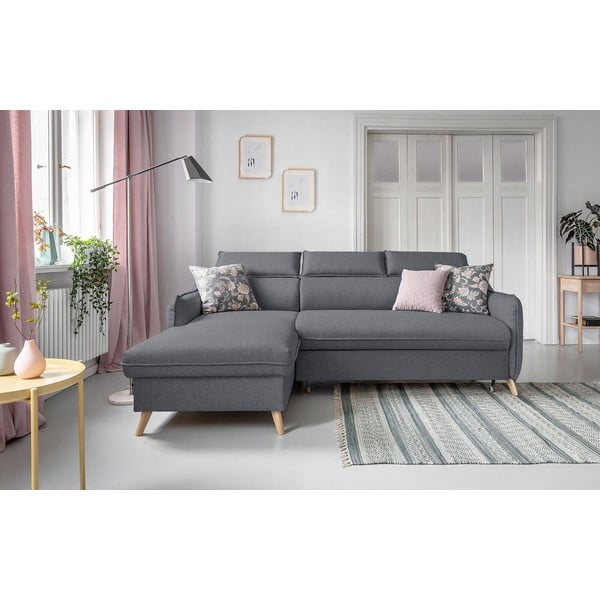 Sötétszürke kinyitható sarokkanapé (bal oldali) Sweet Harmony – Miuform-image-3