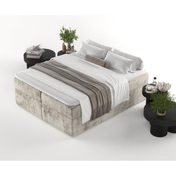 Világosbarna ágyneműtartós boxspring ágy 180x200 cm Yoko – Maison de Rêve-image-3