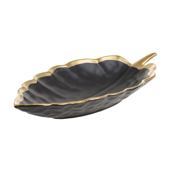 Leafy fekete porcelán tál, 33 x 17,5 cm - InArt