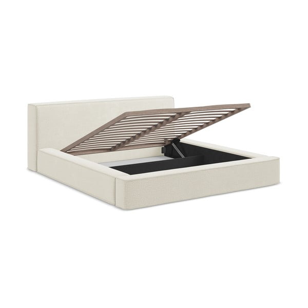 Krémszínű kárpitozott ágyneműtartós franciaágy ágyráccsal 180x200 cm Noho – Makamii-image-2