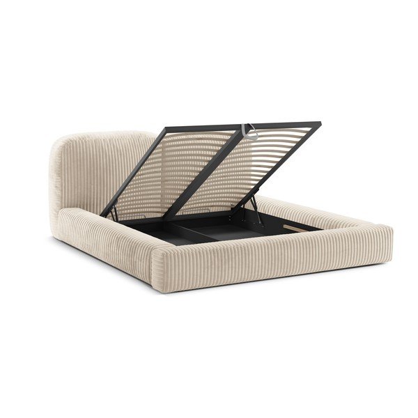 Bézs kárpitozott ágyneműtartós franciaágy ágyráccsal 200x200 cm Martina – Micadoni -image-2